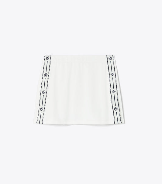 Tory Burch Tech Piqué Logo Stripe Tennis Skirt - Snow White