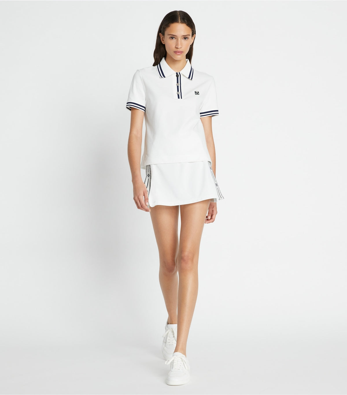 Tory Burch Tech Piqué Logo Stripe Tennis Skirt - Snow White