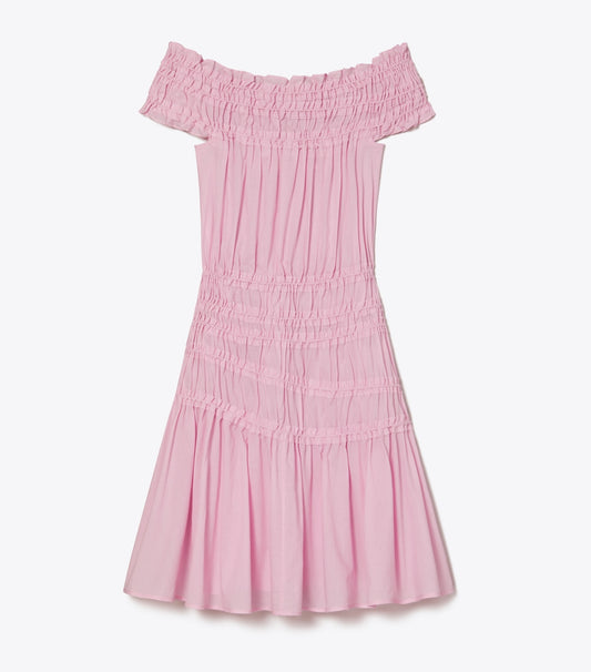 Tory Burch Smocked Cotton Dress - Light Pink