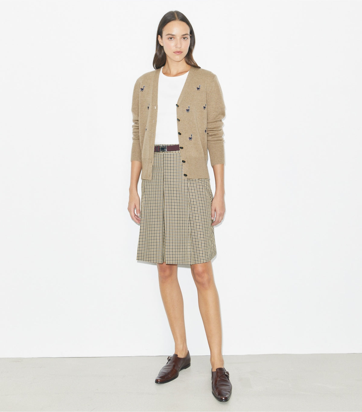 Tory Burch Birdie-Embroidered Cashmere Cardigan - Deep Toffee