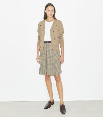 Tory Burch Birdie-Embroidered Cashmere Cardigan - Deep Toffee