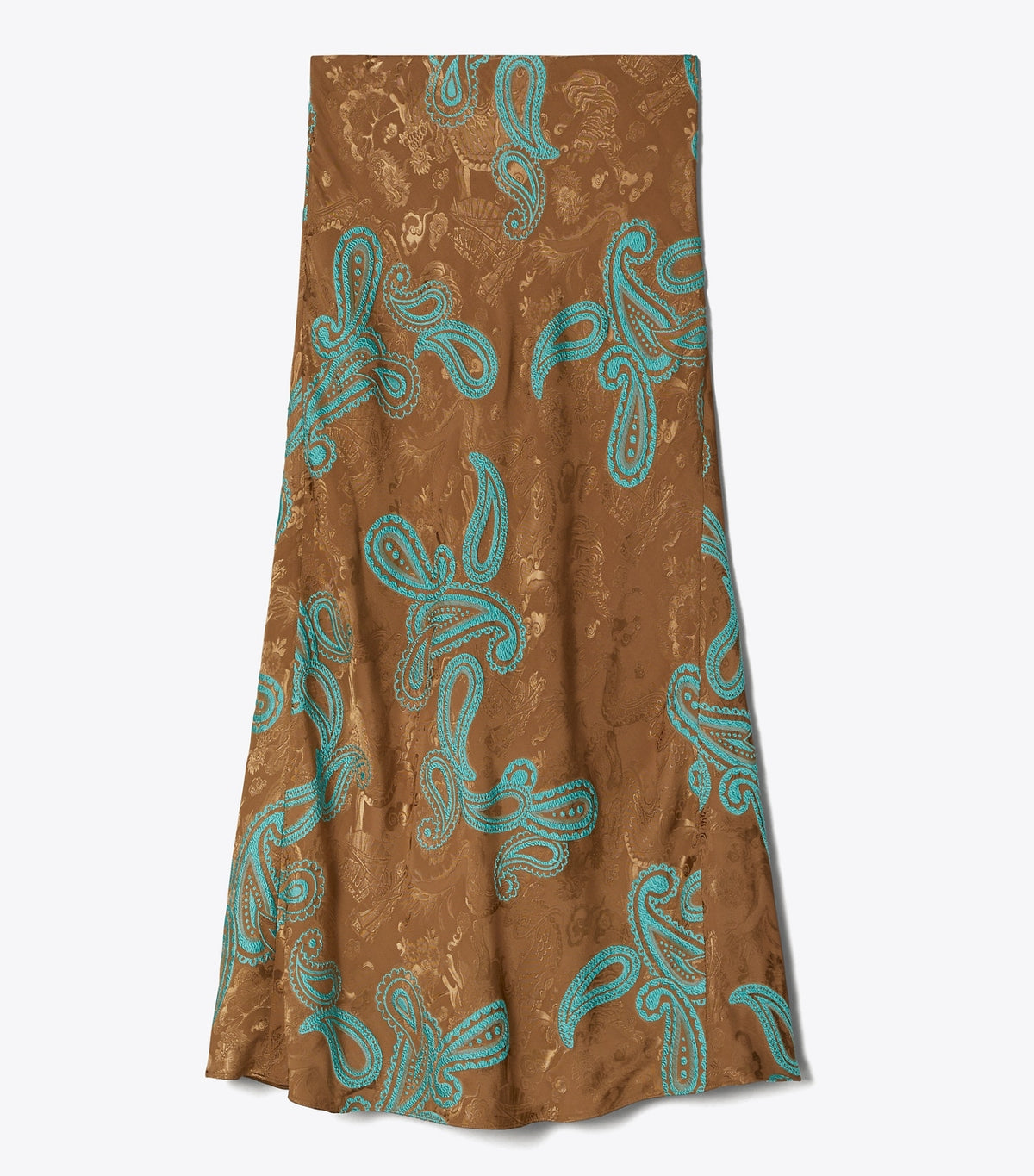 Tory Burch Satin Paisley Skirt - Aqua Stone/Smoked Peppercorn