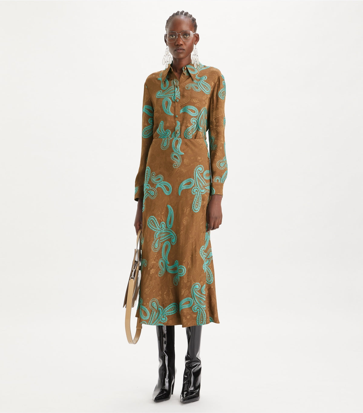 Tory Burch Satin Paisley Skirt - Aqua Stone/Smoked Peppercorn