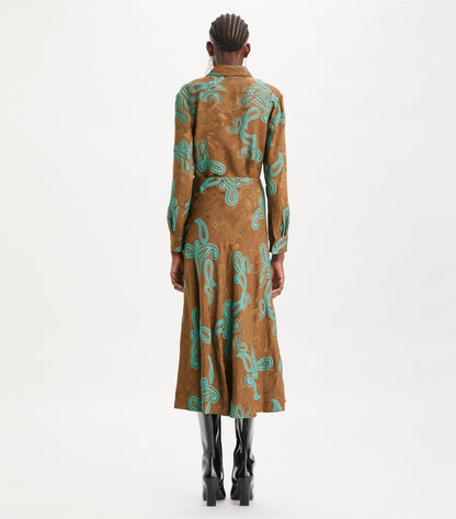 Tory Burch Satin Paisley Skirt - Aqua Stone/Smoked Peppercorn