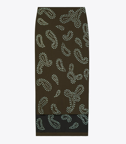 Tory Burch Embellished Viscose Skirt - Chocolate