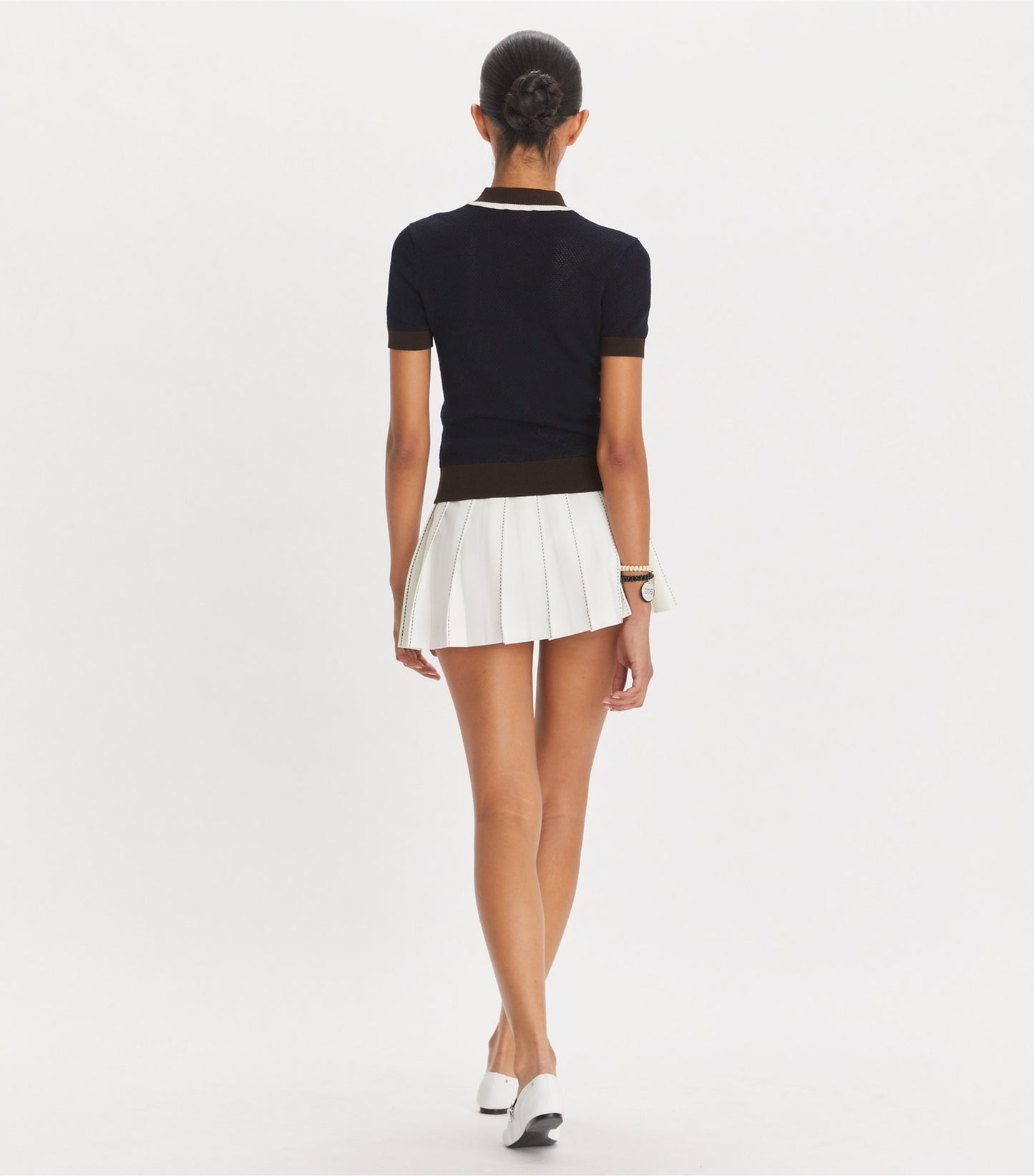 Tory Burch Pick Stitch Pleated Skirt - Snow White