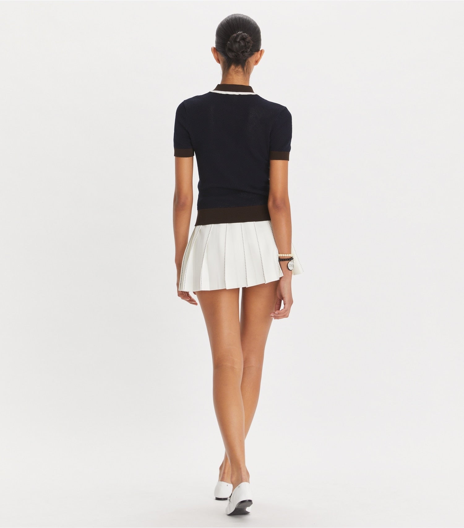 Tory Burch Pick Stitch Pleated Skirt - Snow White