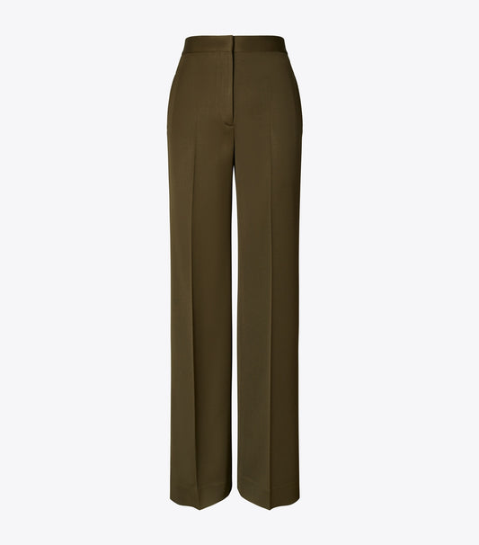 Tory Burch Wide-Leg Wool Pant - Olive Green