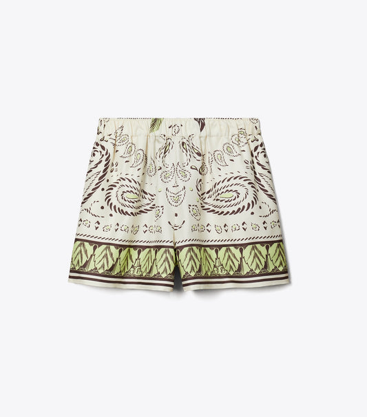 Tory Burch Silk Camp Shorts - Mint Cockatoo