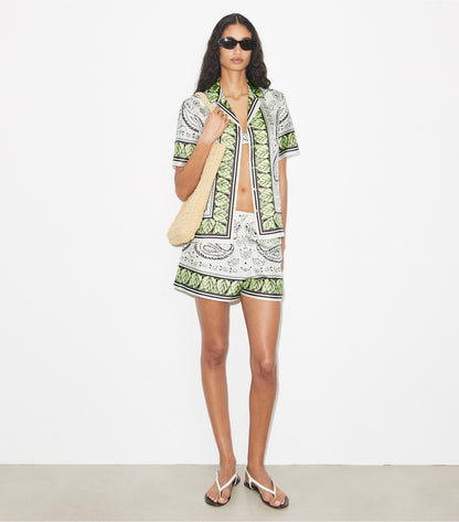 Tory Burch Silk Camp Shorts - Mint Cockatoo