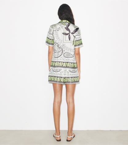 Tory Burch Silk Camp Shorts - Mint Cockatoo