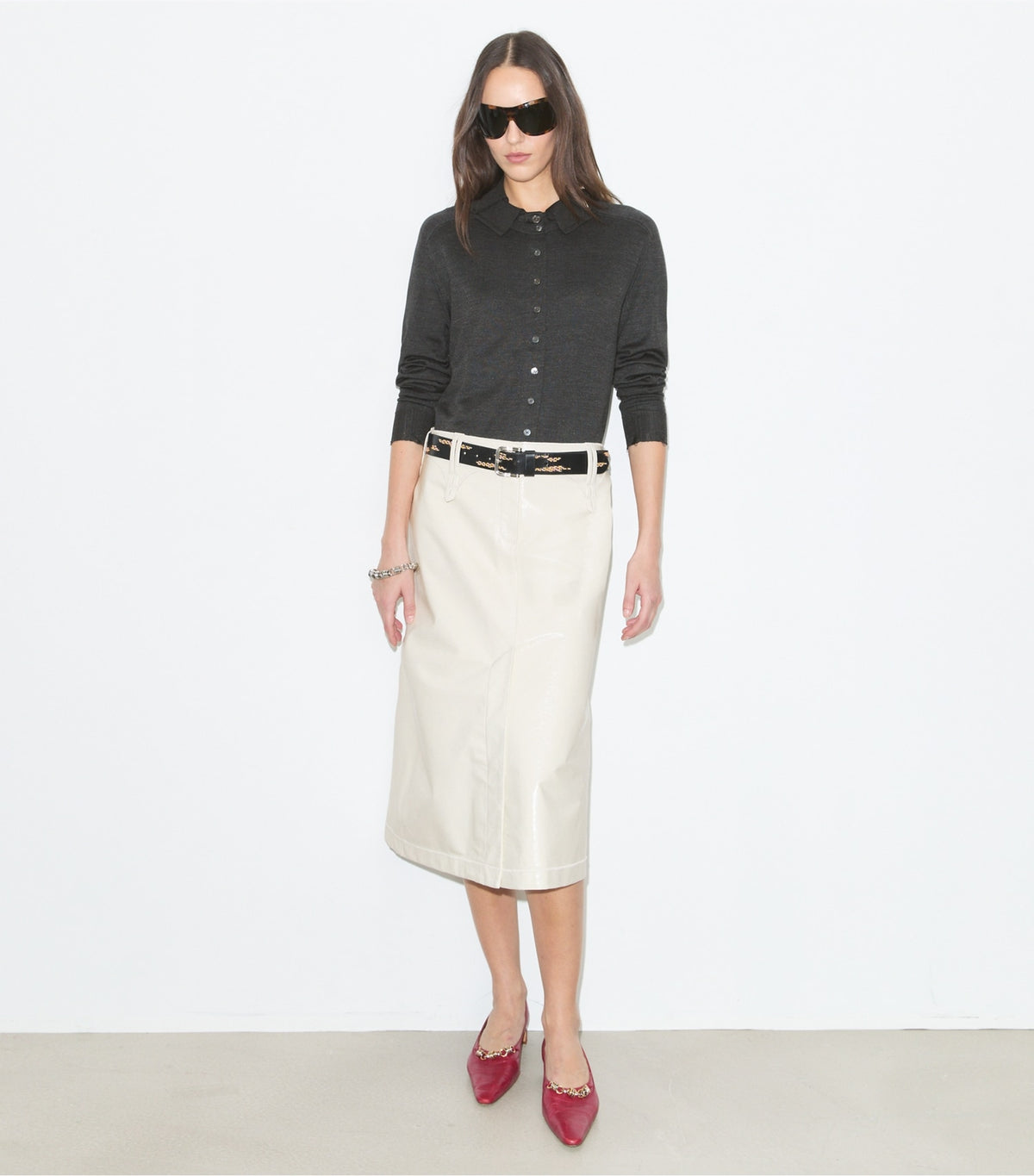 Tory Burch Leather Skirt - Cream