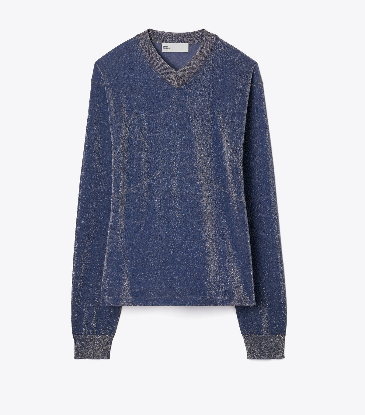 Tory Burch Metallic V-Neck Sweater - Blue / Gold