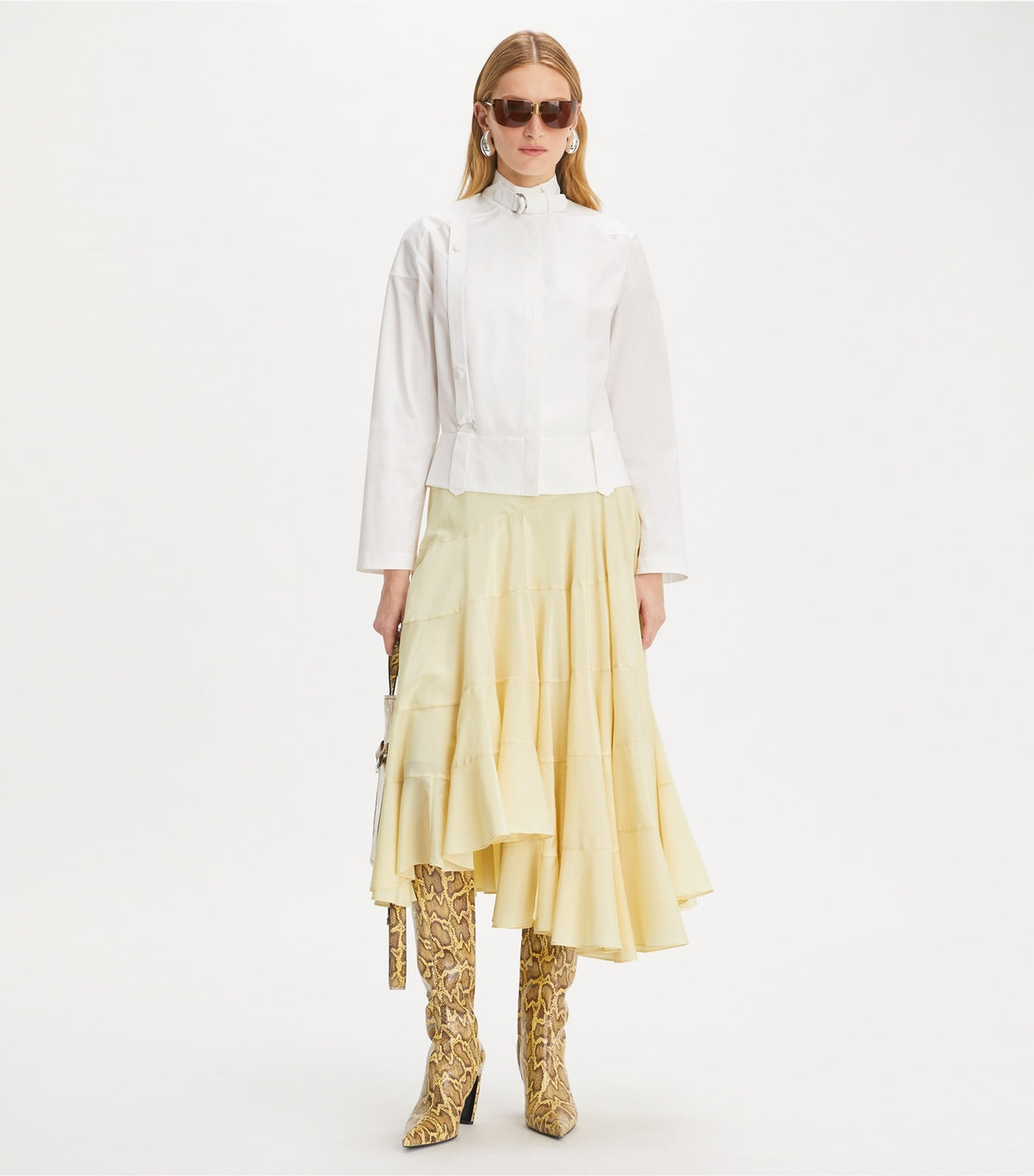 Tory Burch Flared Cotton Silk Skirt - Pale Almond