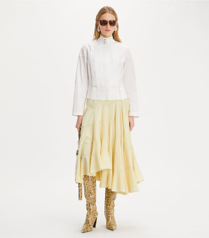 Tory Burch Flared Cotton Silk Skirt - Pale Almond