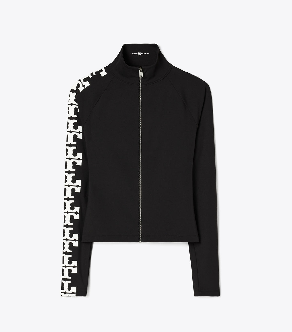 Tory Burch Reflective Nylon Logo Zip Top - Black
