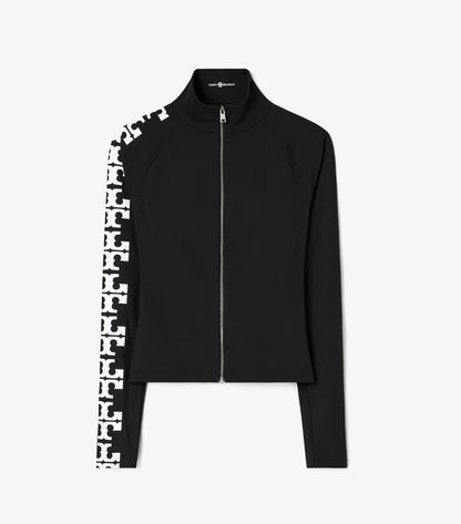 Tory Burch Reflective Nylon Logo Zip Top - Black