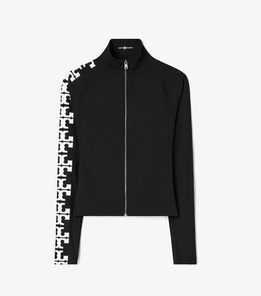Tory Burch Reflective Nylon Logo Zip Top - Black