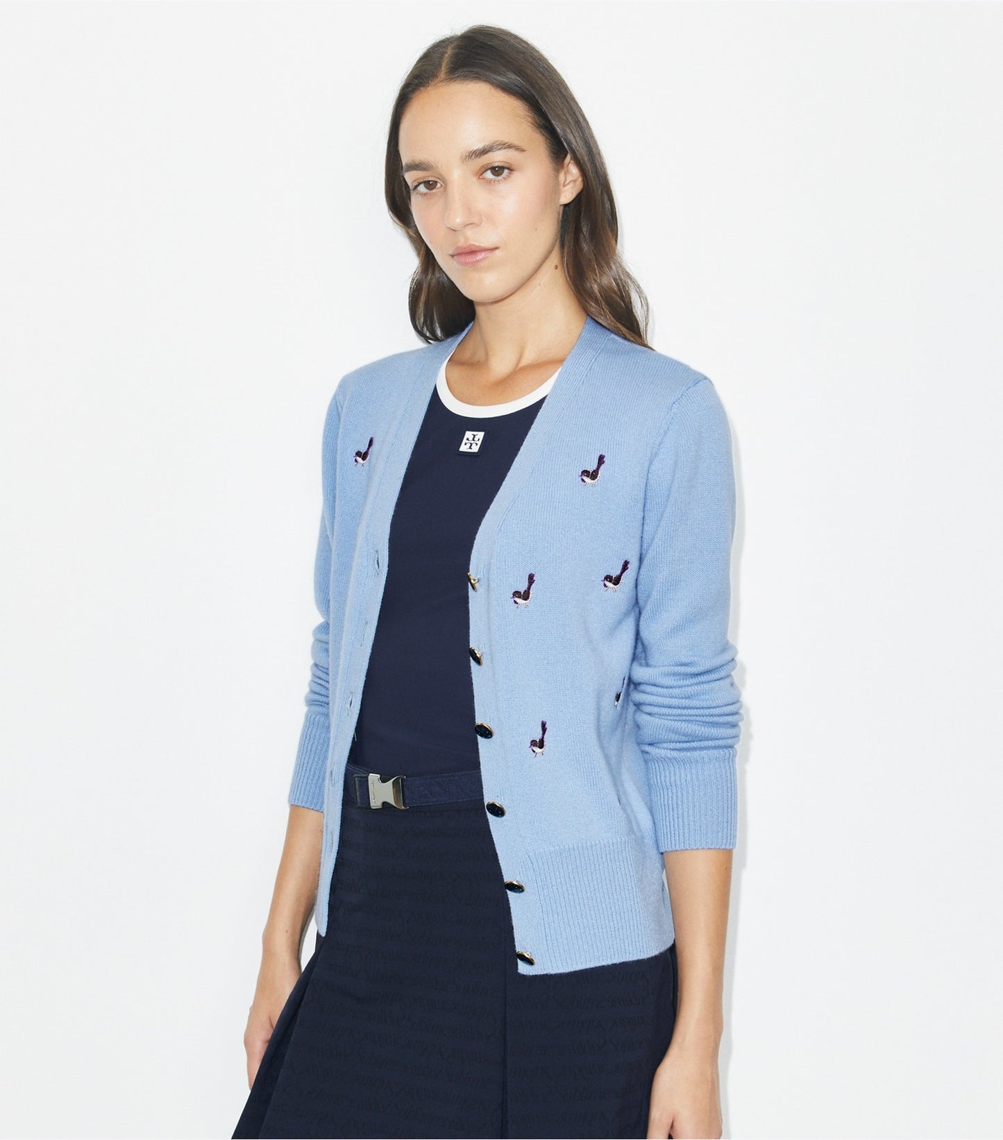 Tory Burch Birdie-Embroidered Cashmere Cardigan - Bella Blue