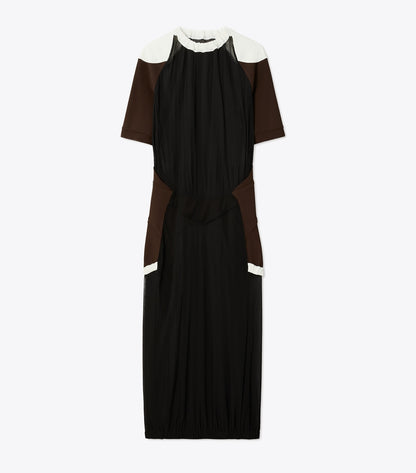Tory Burch Colorblock Sheer Jersey Dress - Black