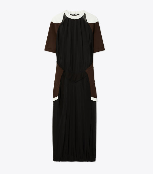 Tory Burch Colorblock Sheer Jersey Dress - Black