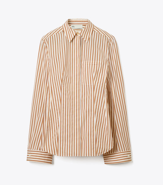 Tory Burch Bell-Sleeve Cotton Shirt - Yellow Stripe
