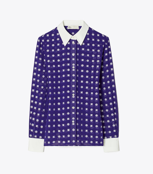 Tory Burch Colorblock Jacquard Shirt - Ballpoint Ink Nothing Ditsy