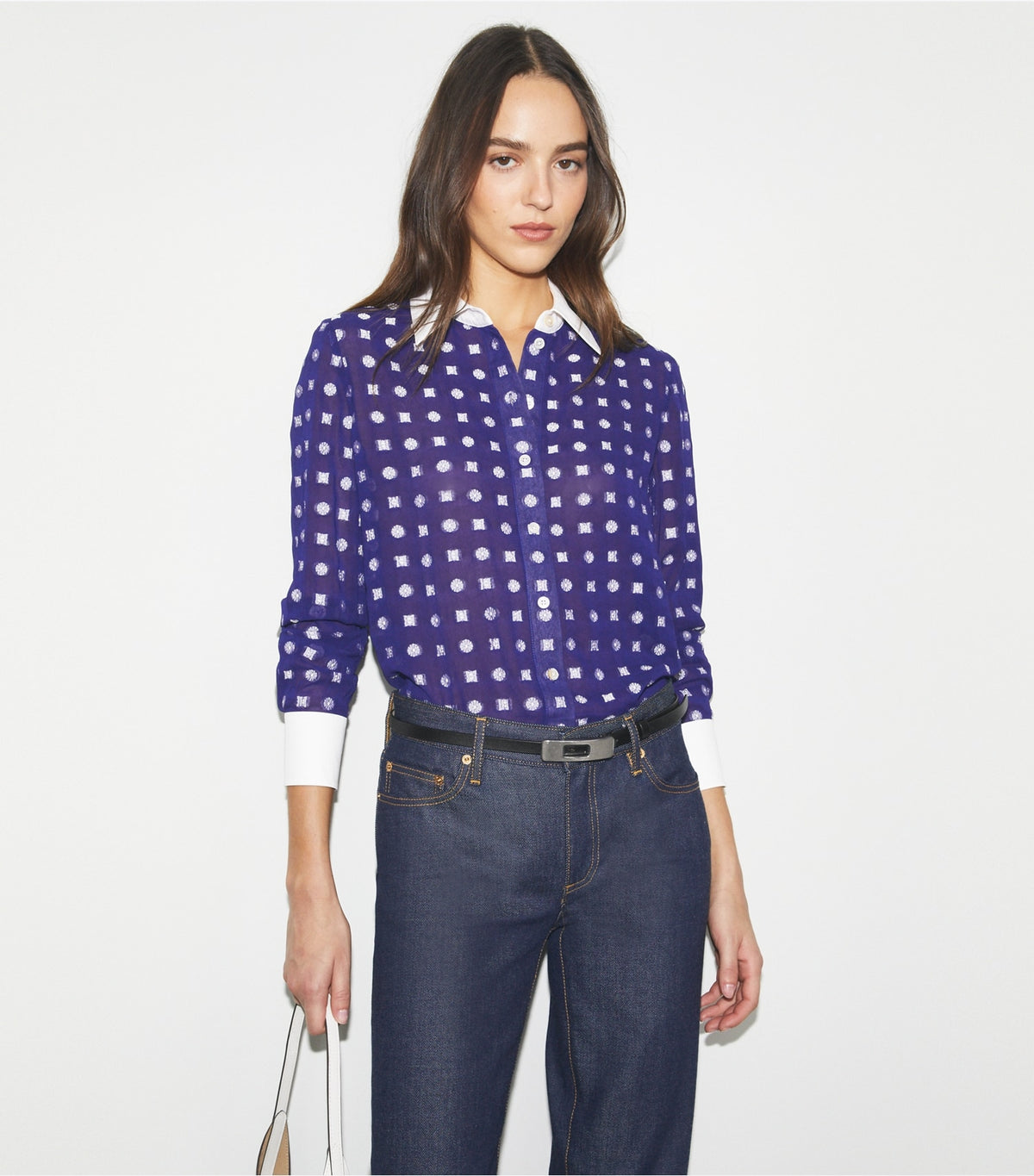 Tory Burch Colorblock Jacquard Shirt - Ballpoint Ink Nothing Ditsy