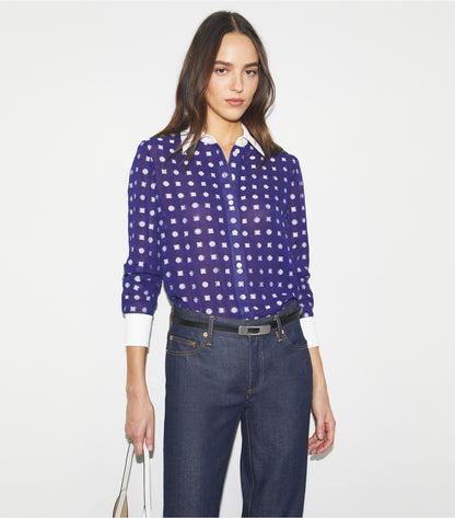 Tory Burch Colorblock Jacquard Shirt - Ballpoint Ink Nothing Ditsy