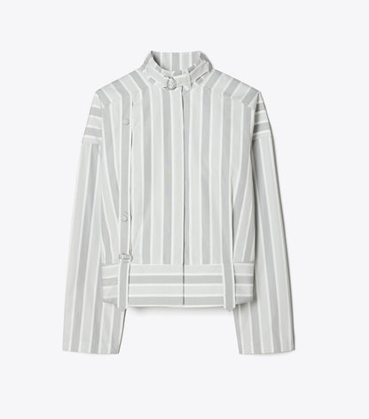 Tory Burch Cotton Striped Shirt - Gray Classic Striped