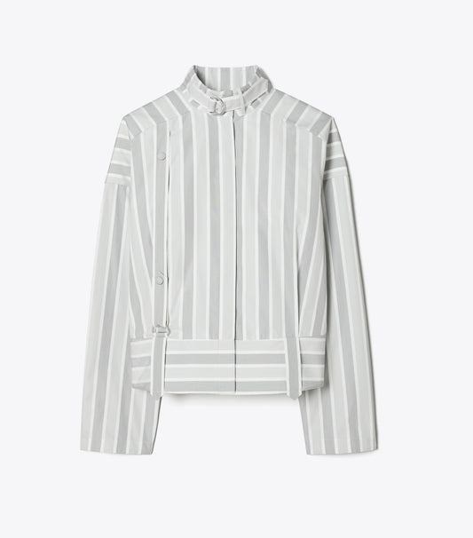 Tory Burch Cotton Striped Shirt - Gray Classic Striped