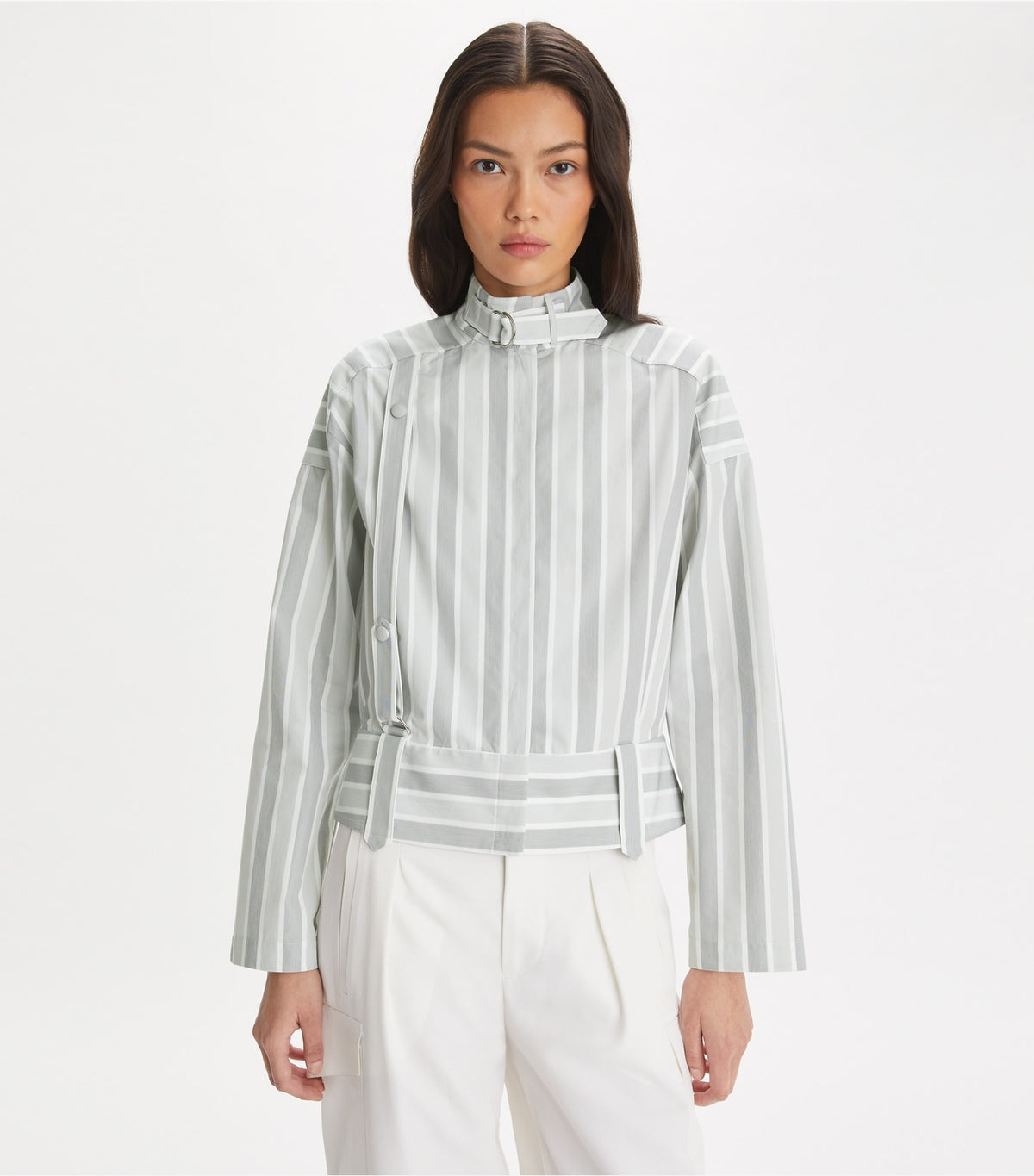 Tory Burch Cotton Striped Shirt - Gray Classic Striped