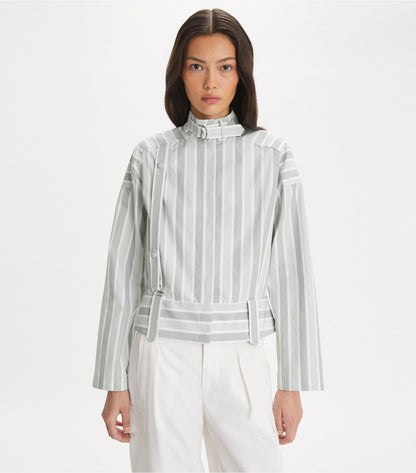 Tory Burch Cotton Striped Shirt - Gray Classic Striped