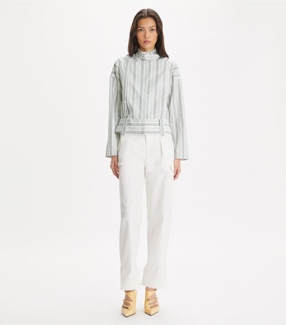 Tory Burch Cotton Striped Shirt - Gray Classic Striped