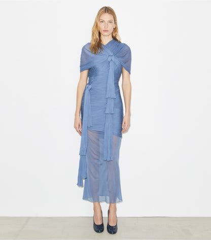 Tory Burch Knotted Viscose Dress - Pale Blue