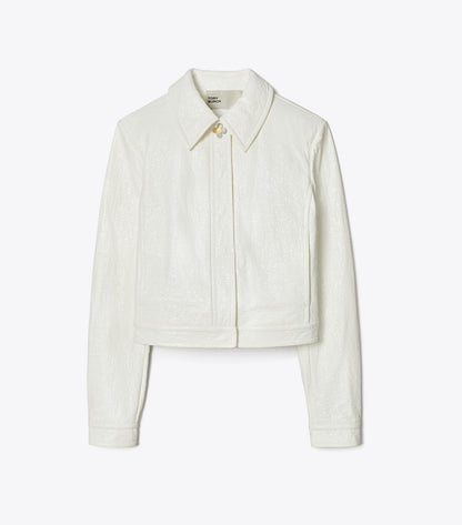 Tory Burch Faux Crinkle Leather Jacket - White