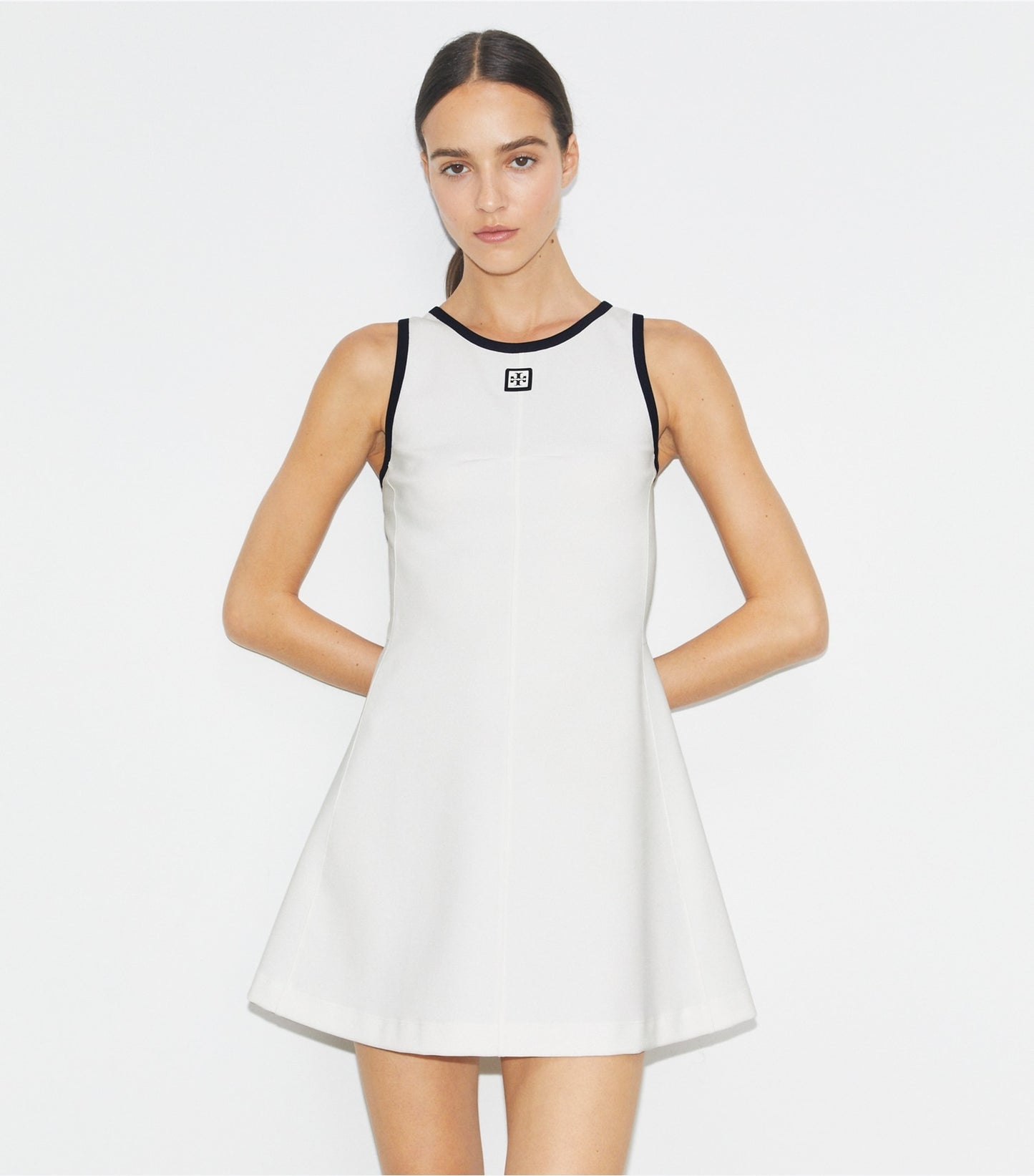 Tory Burch Jersey Racerback Tennis Dress - Snow White / Deep Navy