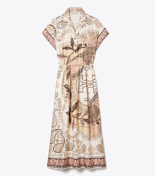 Tory Burch Waisted Silk Shirtdress - Pink Cockatoo