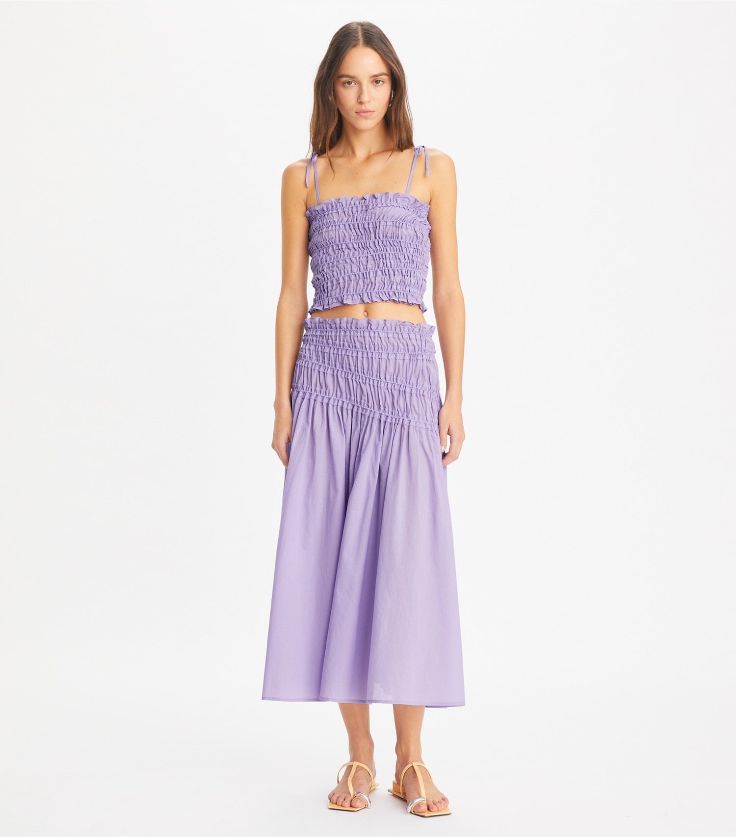 Tory Burch Smocked Cotton Skirt - Lilac Frost