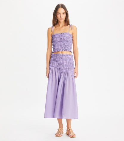 Tory Burch Smocked Cotton Skirt - Lilac Frost