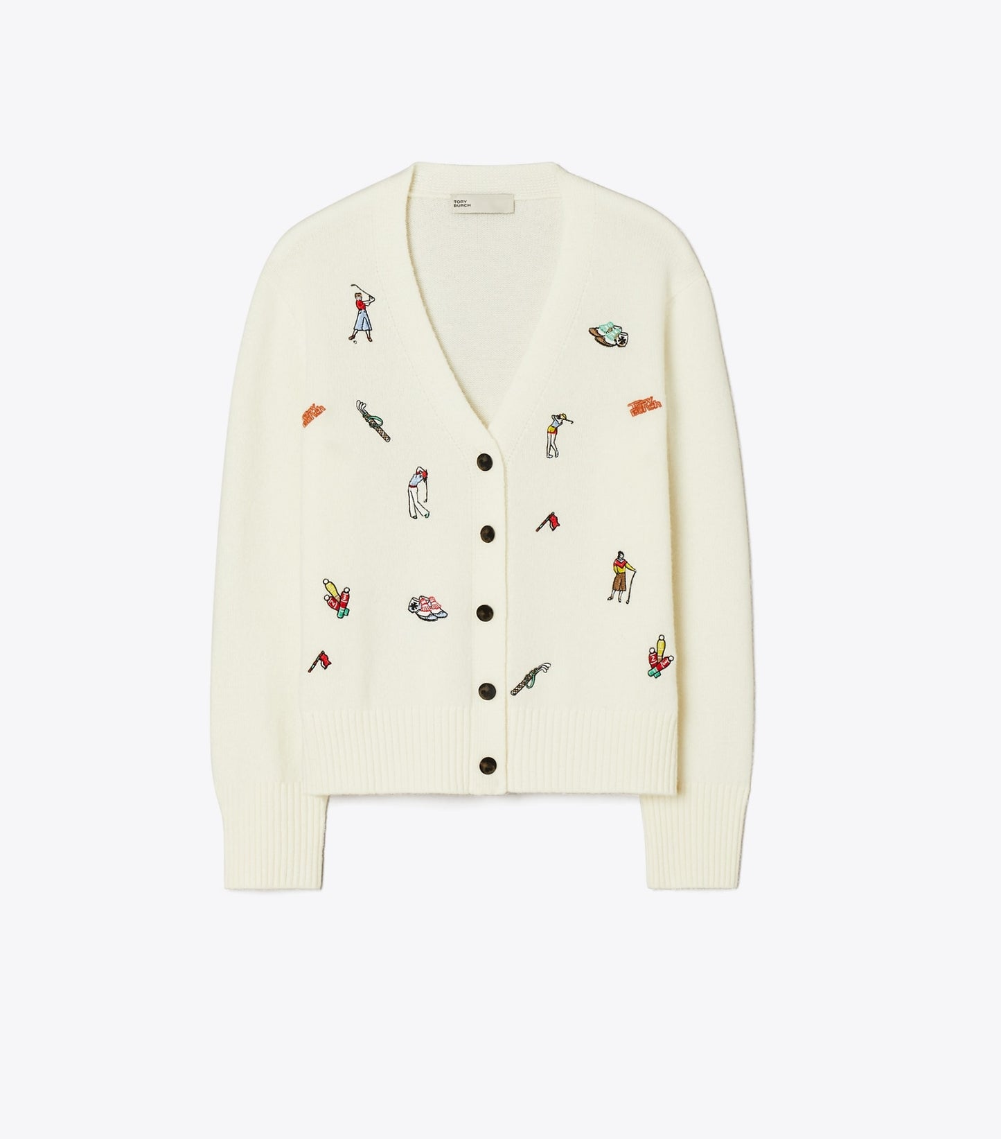 Tory Burch Embroidered Golf Cardigan - New Ivory
