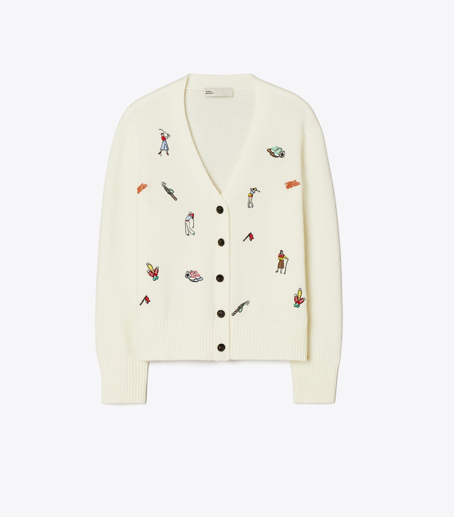 Tory Burch Embroidered Golf Cardigan - New Ivory