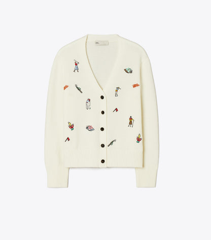 Tory Burch Embroidered Golf Cardigan - New Ivory