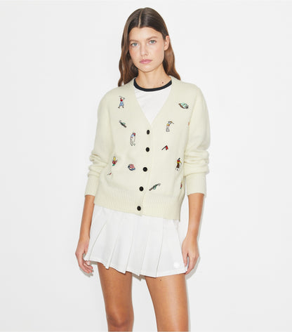 Tory Burch Embroidered Golf Cardigan - New Ivory