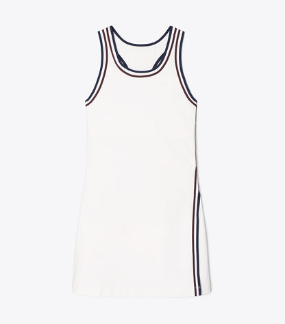 Tory Burch Performance Jersey Side-Slit Tennis Dress - Snow White / Tory Navy