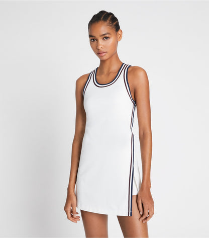 Tory Burch Performance Jersey Side-Slit Tennis Dress - Snow White / Tory Navy