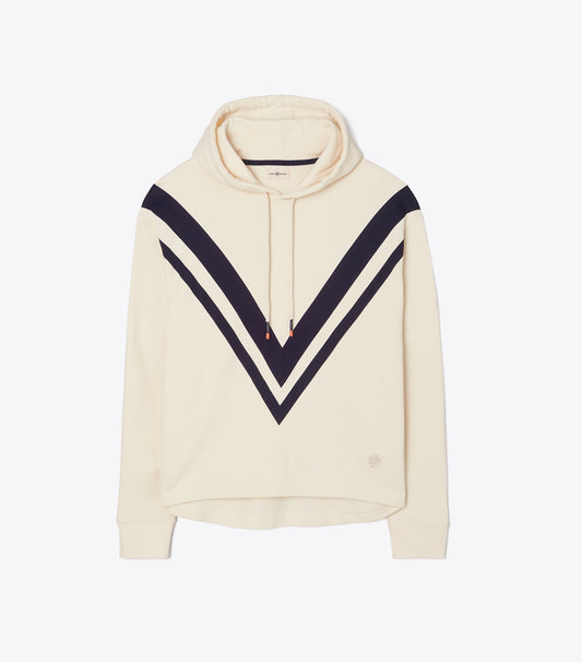 Tory Burch French Terry Chevron Hoodie - Ivory Pearl/Tory Navy