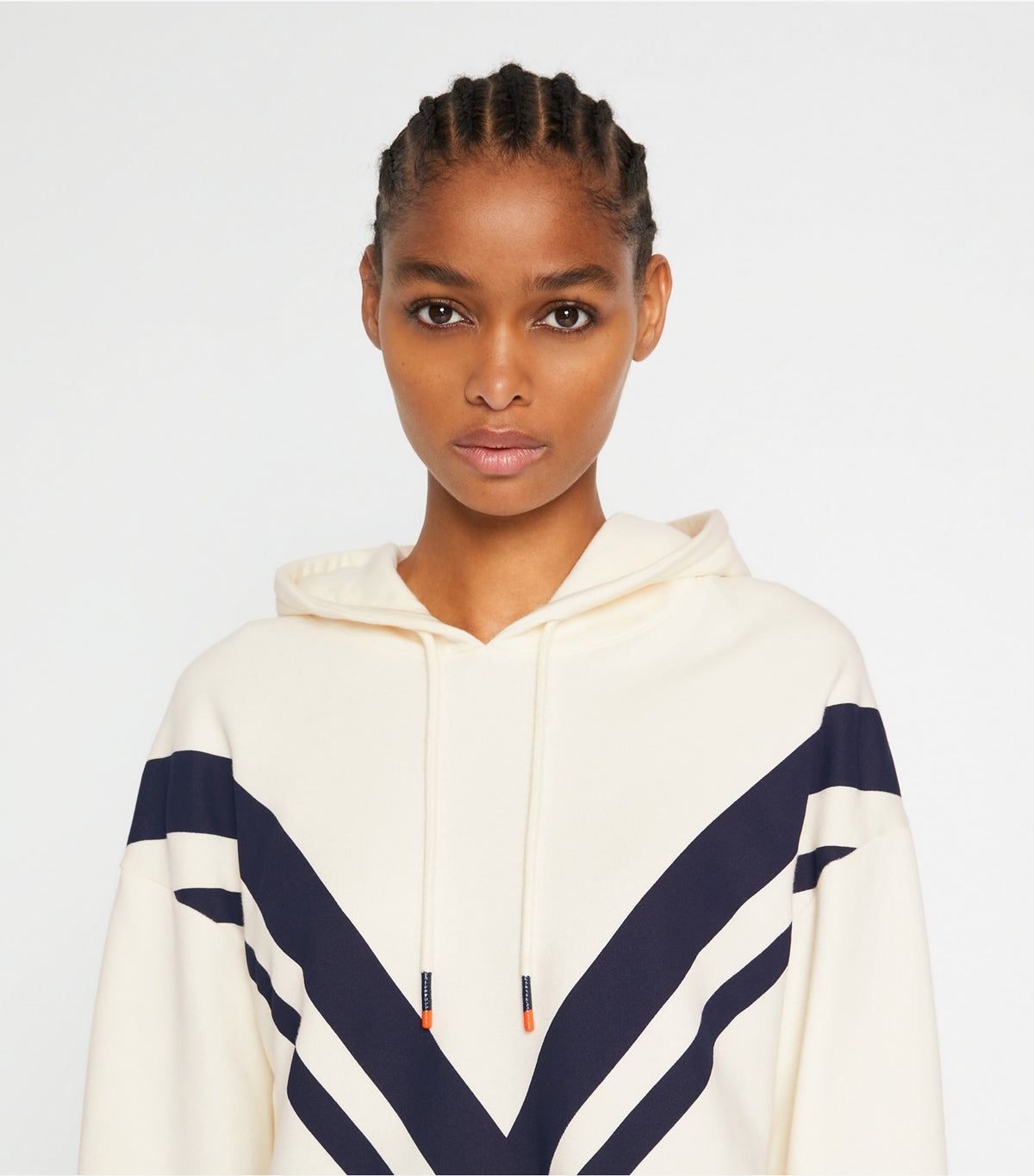Tory Burch French Terry Chevron Hoodie - Ivory Pearl/Tory Navy