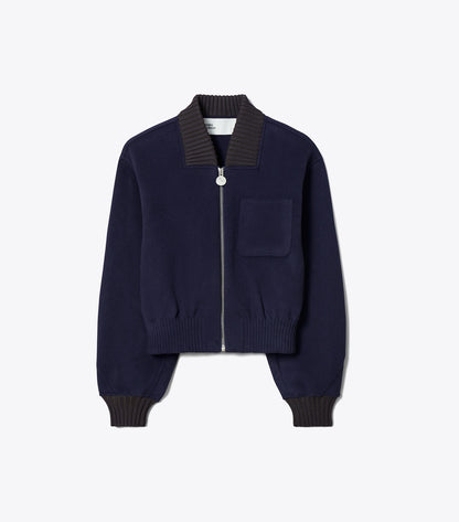 Tory Burch Wool Bomber Jacket - Medium Navy