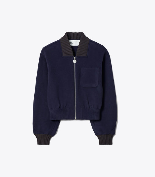 Tory Burch Wool Bomber Jacket - Medium Navy